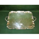 Goldsmiths & Silversmiths 2 handled silver plated tray with shaped moulded border