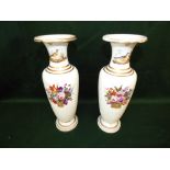 Pair C19th Paris porcelain vases, each painted with birds and baskets of flowers, 32cm H