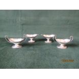 Pair George III silver boat shaped twin handled salts, makers mark J.R and a similar pair of