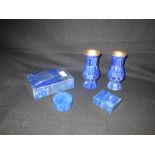 Group of three Lapis Lazuli boxes and covers & a pair of vases