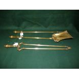 Set of 3 Edwardian brass fire irons