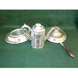 Harrods of London silver plated vegetable pan and plated coffee pot, dish, etc