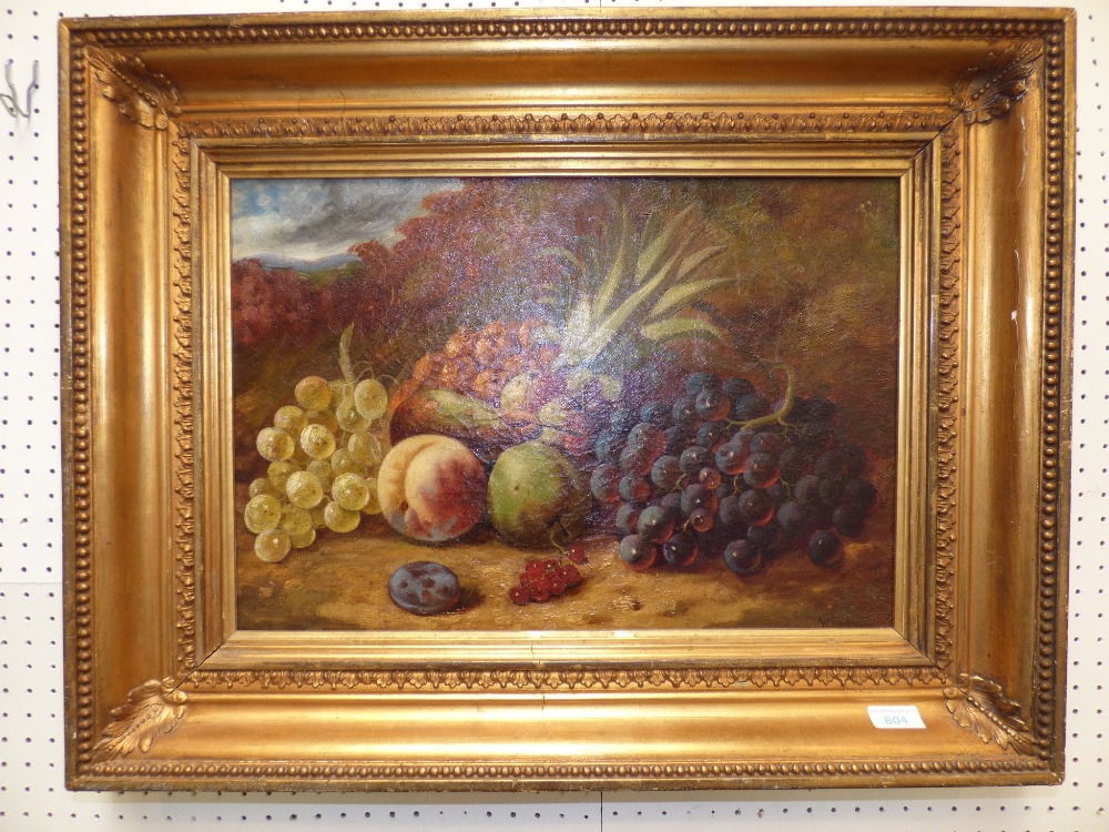 William Hughes (C19th) still life of fruit on a mossy ground, oil on canvas signed and dated