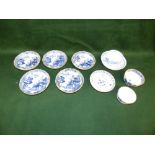 A collection of ten associated C19th/C20th blue and white teabowls, shallow dishes