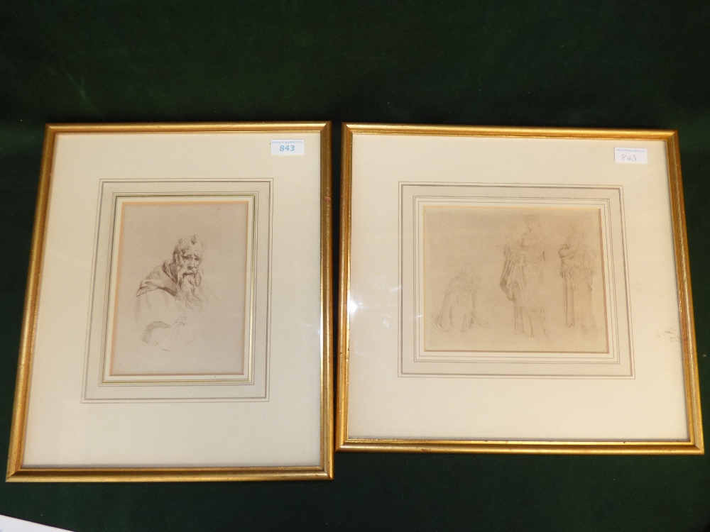 AFTER Dominque Campagnolo, 2 sketches, labels verso 'Tete de Moise per M. Ange' and La Vierge, l'
