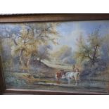 C19th English School. "Drover with Cattle" - river landscape watercolour 67x101cm