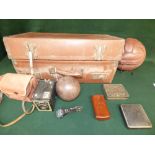 Leather suitcase, vintage leather football, Kodak Brownie camera and other mixed items