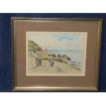 Fred Fitch (f1 1880-1925) watercolour 'Seashore scene with figures and cottages' signed lower left