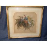 Late C19th watercolour 'Still Life, Flowers' 41cmx44cm in gilt frame