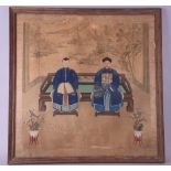 C19th Chinese ancestor portrait, painted with a Civil Official and his consort seated on a couch-