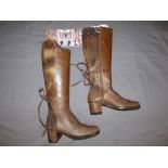 Ladies long brown fashion boots, as new in original packaging, approx size 38 (silver lining)