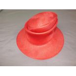 Philip Treacy red parasisal straw hat, never worn, boxed