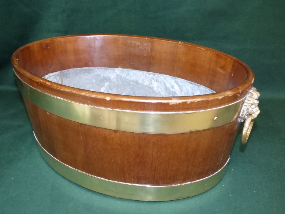 C19th mahogany brass bound oval wine cooler with lion mask ring handles, 60 cm wide - Image 5 of 5