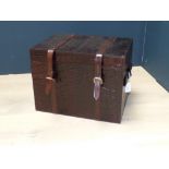 Crocodile black leather box with carrying handles and strap