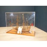 Scratch built French 3 mast frigate "La Couronne" in glazed case