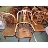 Four mixed Windsor chairs and two similar carver Windsor chairs