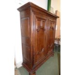 French oak armoire with shelved interior on big bun feet, 186cmHx156cmW