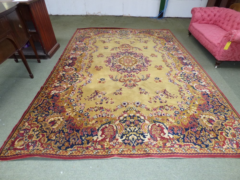 Large English Persian style with mustard coloured ground with floral decoration 340 x 250 - Image 2 of 2