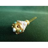Small 18k gold and enamel paper knife, with enamel handle, gold mounted with semi-precious stones