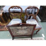 Pair of Victorian rosewood dinning chairs and fire screen