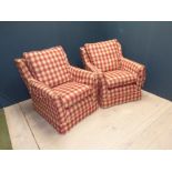 Pair of arm chairs, Multi York, in red and brown checked fabric