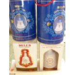 Cased set of five Bells Commemorative decanters to celebrate Queen Mothers 90th Birthday and six