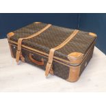 Vintage Louis Vuitton leather and canvas suitcase with LV monogramme