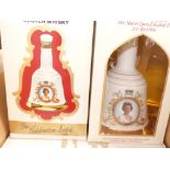 Cased set of ten Bells Commemorative decanters 60th Birthday Queen Elizabeth II and two