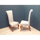 Pair C20th side chairs upholstered in floral fabric on mahogany legs