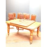 Victorian oak extending dining table with 2 extra leaves and set of 8 oak dining chairs 150 x 110 ex