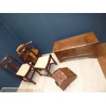 Edwardian oak chest, mahogany captains chair, dining chair and coal scuttle etc