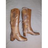 Ladies long brown fashion boots, as new in original packaging, approx size 37 (silver lining)