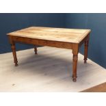 Victorian oak kitchen table with 2 single drawers on turned legs 75H x 150W