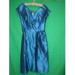 Ella Stewart of Edinburgh, vintage, 1950s, blue raw silk cocktail dress