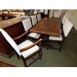 Edwardian oak refectory dining table and set of six dining chairs and two carvers 76H x 183W