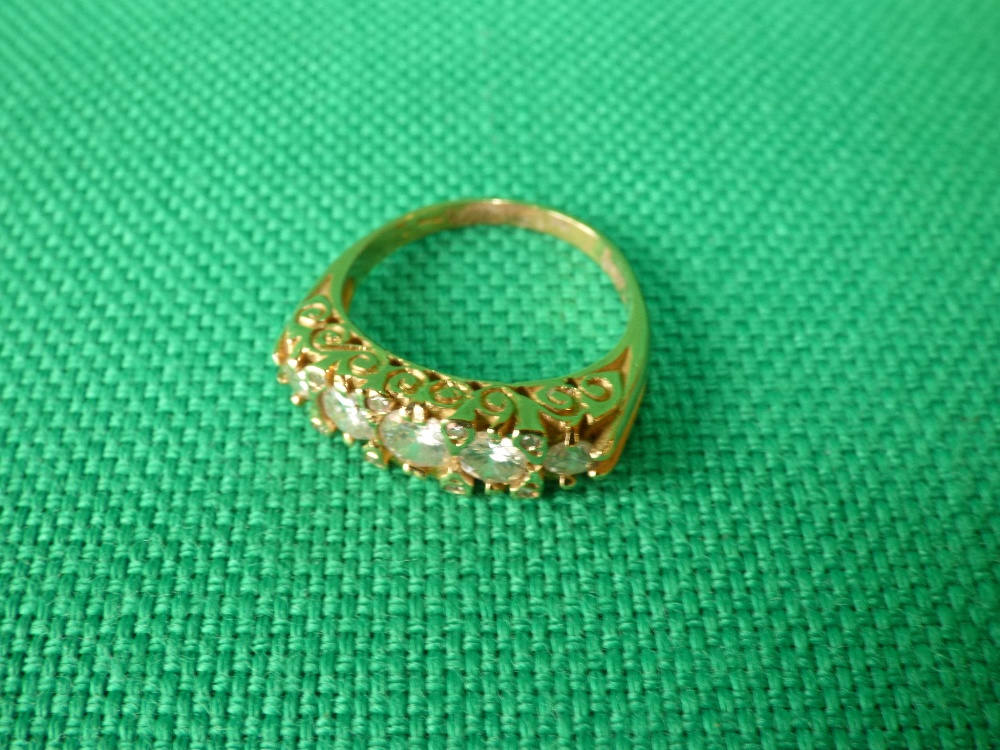 18ct gold five stone diamonds half hoop ring size O. Approx 1.16 metric carat 5.7g