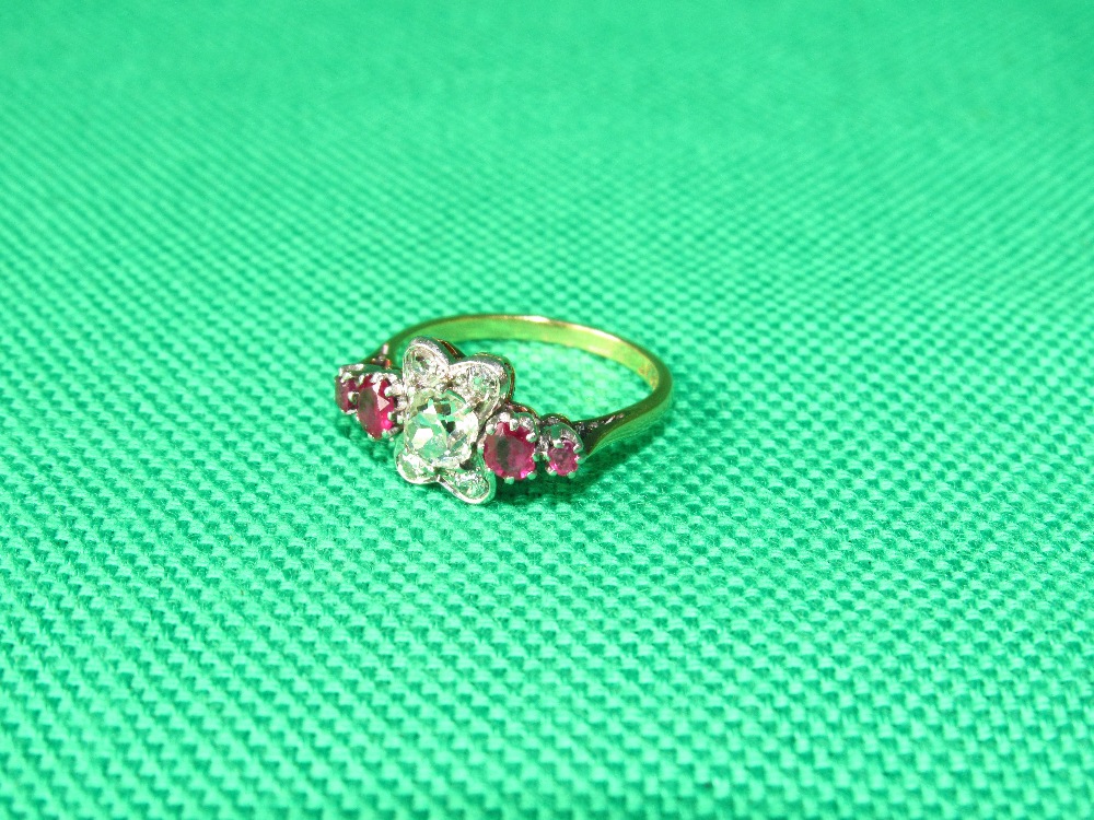 18ct gold diamond and ruby cluster ring, set in platinum mount, size M 1/2 3.5g - Image 4 of 4