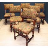 Set of 6 C17th style walnut dining chairs, with needlework upholstered back and seats