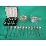 Hallmarked silver sauce boat and bowl and mixed silver tea spoons 12ozt