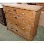 Victorian pine chest of 4 long drawers, 90cmHx103cmW