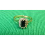 9ct gold, sapphire and diamond cluster ring size M 2g