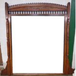 Late C19th (Arts & Crafts) oak overmantle mirror with bevelled plate , 146cm W Provenance