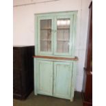 Victorian painted dresser, the cupboard base opening to reveal shelves, 203cmHx97cmW