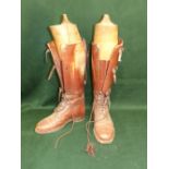 Pair of gentlemen's brown leather riding boots, approx size 9/10, with laces and buckles (some