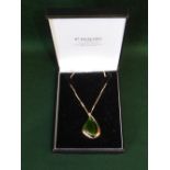 Yellow coloured metal chain with 9ct gold jade pendant