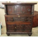 C17th and later oak court cupboard dated 1698, with later drawer