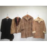 4 mixed vintage ladies coats, handbags, gloves, furs etc