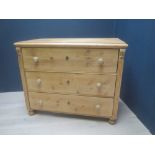 Victorian pine chest of 3 long drawers 90H x 115W