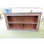 Modern distressed open bookcase with trace of old paint, on plinth base, 201 cm wide