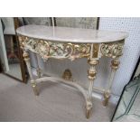 Decorative painted marble top console table with matching mirror, 92cmHx114cmw; 127cmHx77cmW